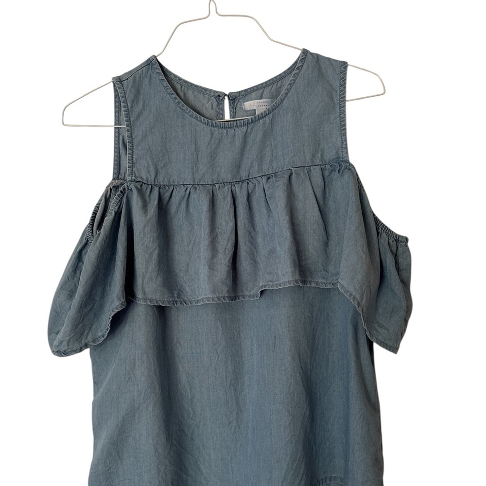 LC Lauren Conrad Chambrey Ruffle Cold Shoulder Blouse